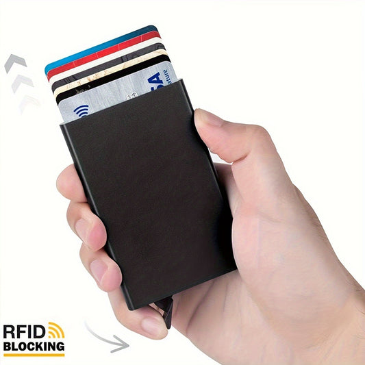 Мужской алюминиевый RFID держатель для кредитных карт с автоматической функцией выдвижения и съемным дизайном, идеально подходит для повседневного использования или в качестве подарка на праздник для папы.