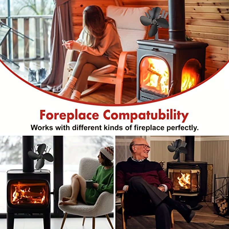 This high-speed 4-blade wood stove fan efficiently distributes heat with its high-quality, battery-free design. Made from sturdy painted metal, it is ideal for promoting air circulation and cooling in any space, whether at home, in the office, or