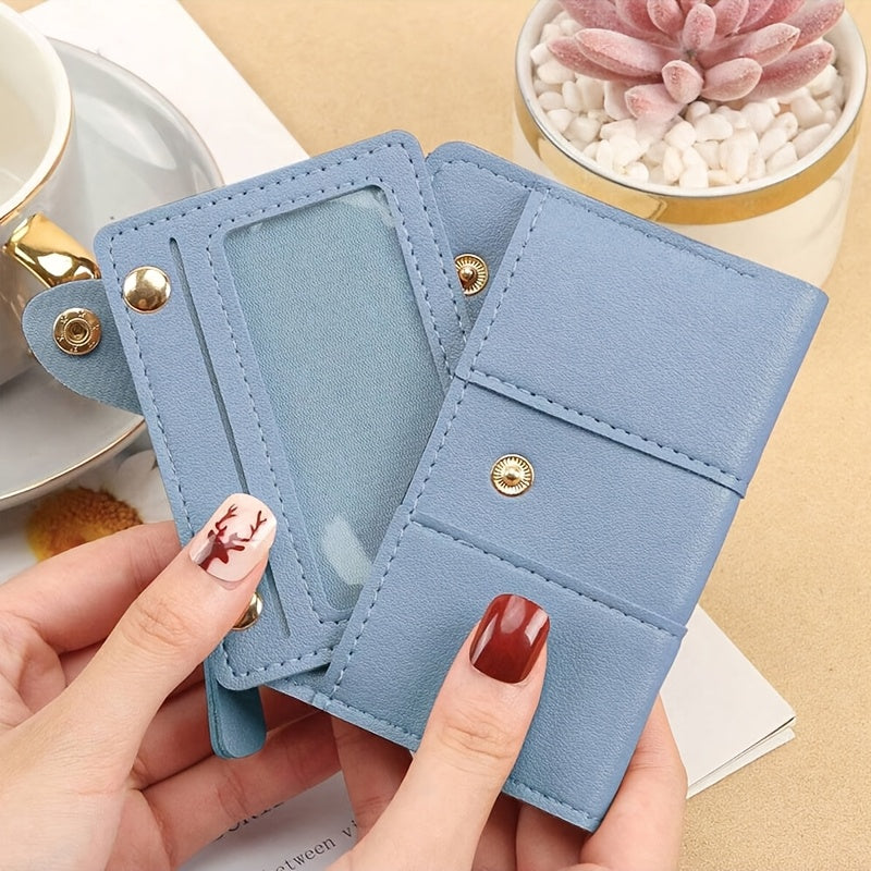 Foldable, stylish short wallet for women with multiple zippers, clasps, and card slots, ideal for coins, change, credit cards, and ID cards.