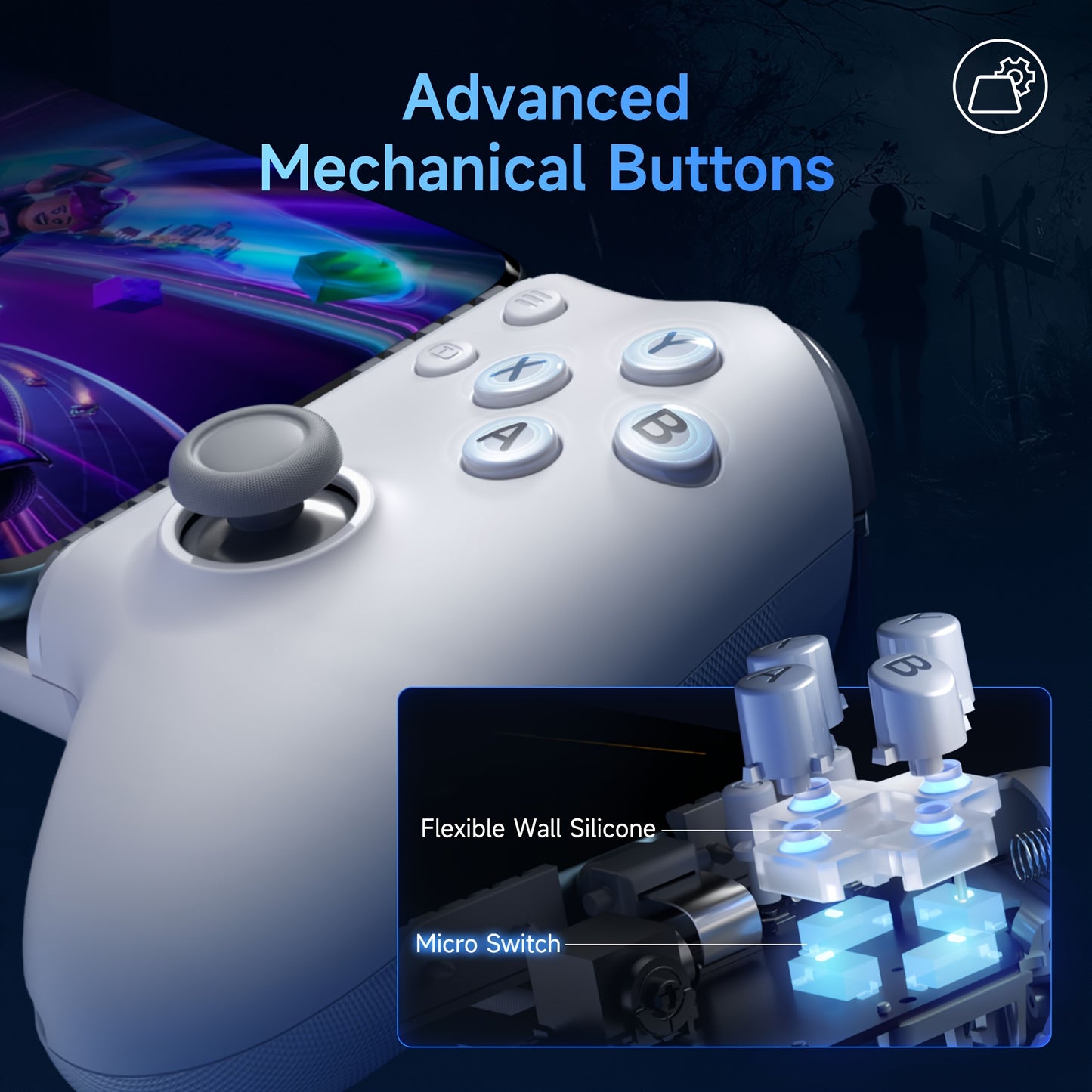 EasySMX M15 Mobile Gaming Controller is compatible with Android & iPhone 15 Series and later models. It features wireless BT connectivity, 6-level vibration feedback, advanced mechanical