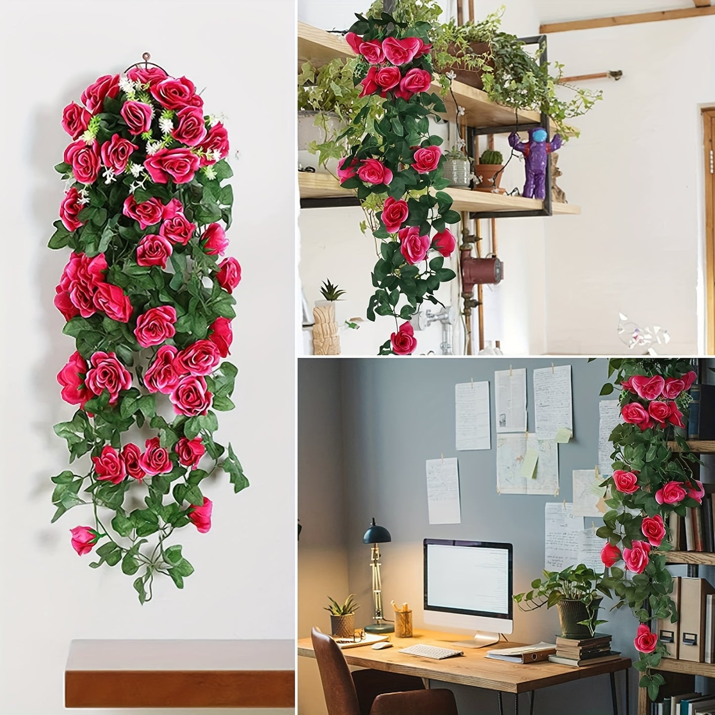 2 Artificial Rose Vine Garlands, 100.58cm each. Ideal for Indoor and Outdoor Decor on Valentine's Day, Mother's Day, Graduation, and Independence Day.