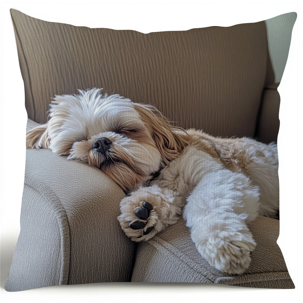 Shih Tzu Plush Throw Pillow Cover - Single Piece, Double-Sided Printed, Made of Polyester, Woven Decorative Cushion Case for Home, Great Gift for Valentine's Day, Thanksgiving, and Christmas - Model UP15911