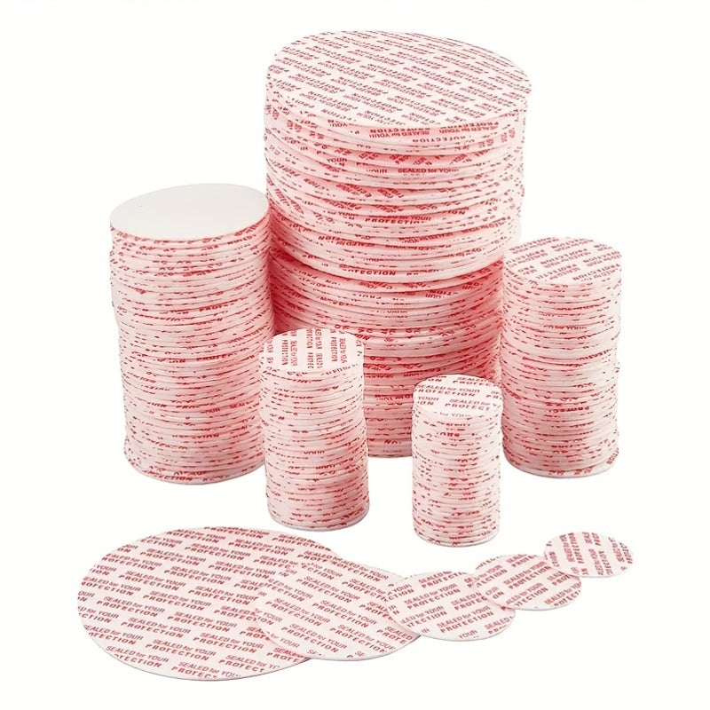 100 pieces of 38mm self-adhesive pressure sensitive press seal caps made of polystyrene. These foam safety tamper-resistant sealing pieces are designed for jar and bottle gaskets.