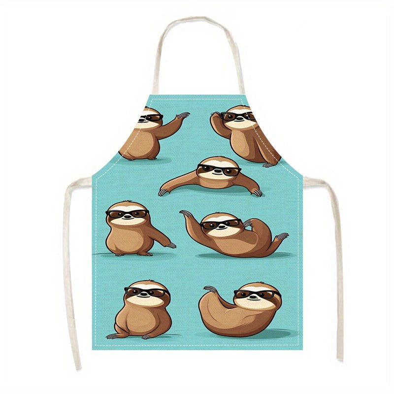 This kitchen apron is perfect for both men and women, featuring a unique animal cartoon print on breathable linen material. The fabric is waterproof, oil-resistant, and stain-resistant, making it easy to clean. Combining style with functionality, this