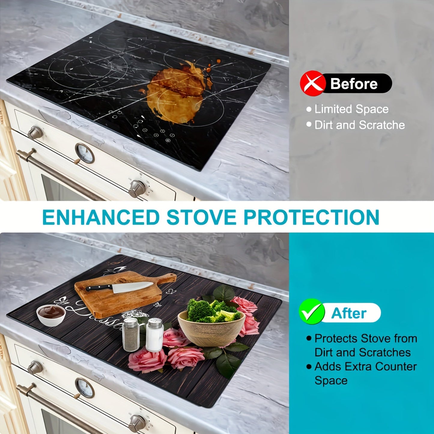 Multipurpose Stove Top Cover measuring 72.39x52.07cm - Resistant to Heat, Provides Non-Slip Rubber Protection for Electric & Induction Cooktops. Ideal for Kitchen Counters, Ironing, Mouse Pads and Coffee Mats.