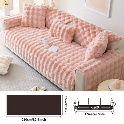 1pc Thick Plush Sofa Cover - Imitation Rabbit Material, Perfect for Winter, Protects Furniture in Bedroom, Office, Living Room.