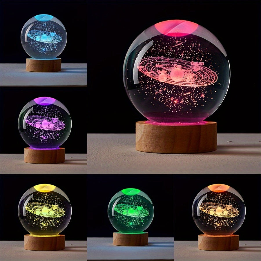 3D solar system night light with crystal glass ball, perfect astronomy gift for astronomy lovers. Can be used as a bedside Christmas gift for boyfriends and girlfriends.