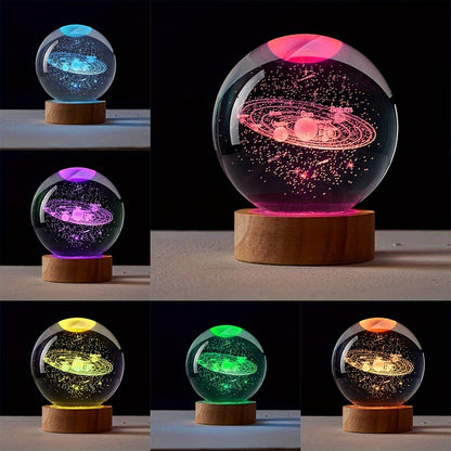 3D solar system night light with crystal glass ball, perfect astronomy gift for astronomy lovers. Can be used as a bedside Christmas gift for boyfriends and girlfriends.