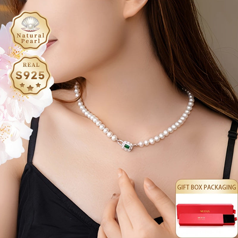 Beautiful Freshwater Pearl Necklace for Women, featuring 6.5-7.5mm Lustrous Natural Pearls with Minor Imperfections. Includes an S925 Silver Chain and Gift Box. Ideal for Daily Wear or Gifting. Explore our selection of Pearl Jewelry, each unique in its