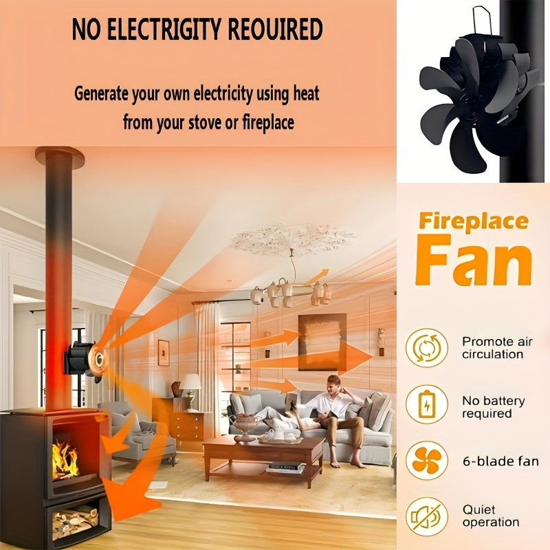 6-Blade Fireplace Fan for Wood Stoves and Chimneys - Efficiently Circulates Heat without Power, Perfect for Wood Burning, Gas, and Pellet Stoves