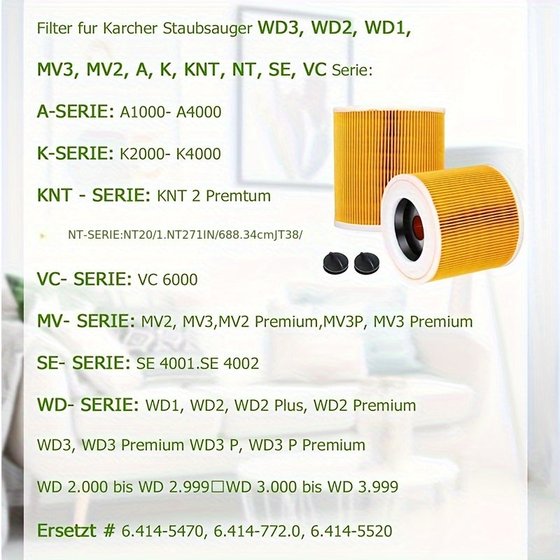 Фильтр для Karcher A 2204, 2254, 2101, 2201, WD2, WD3, MV2, MV3, WD2.200, WD3.500 P, WD 3.200 Влажный и Сухой Пылесос - 1 упаковка