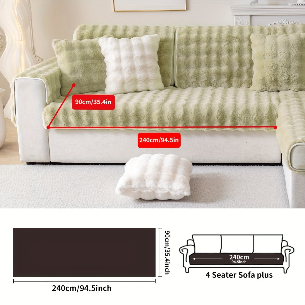 1pc Thick Plush Sofa Cover - Imitation Rabbit Material, Perfect for Winter, Protects Furniture in Bedroom, Office, Living Room.