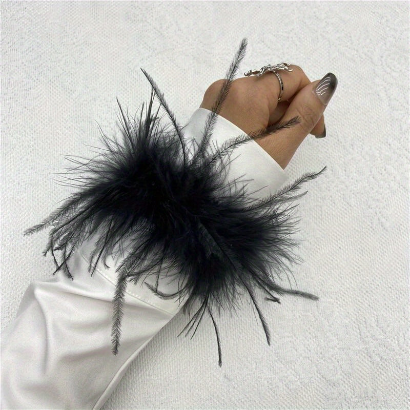 Ostrich Feather Wrist Cuffs Available in 20 Colors, Solid Color Carnival Slap Bracelets Perfect for Halloween Cosplay, Party Accessories, Non-Elastic Feather Anklet Bracelet