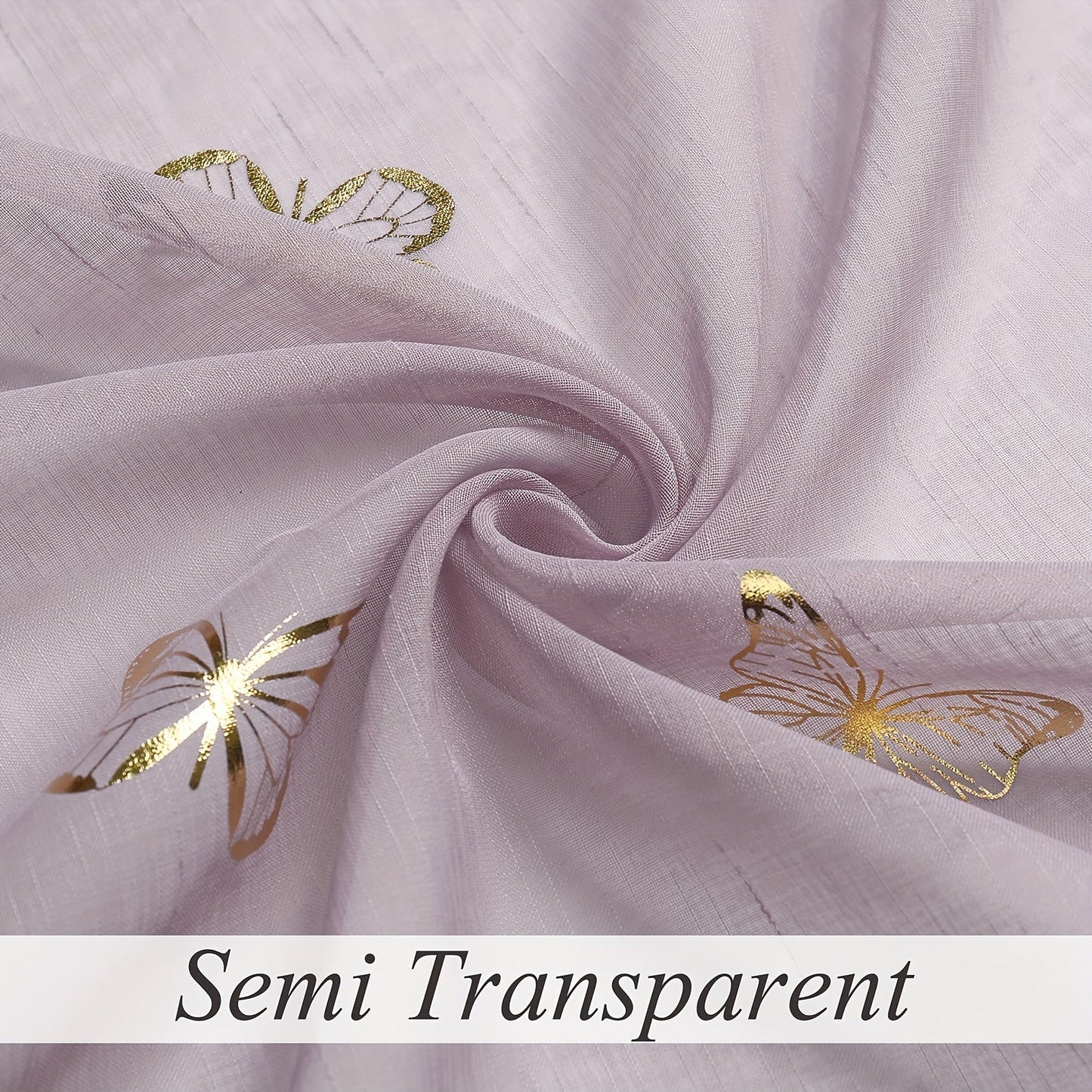 Two pieces of beautiful golden butterfly natural translucent curtains, perfect for adding a flowy and romantic touch to any bedroom or living room. These curtains come in 63, 84, or 95 inches, and feature a linen texture with a bamboo festival yarn