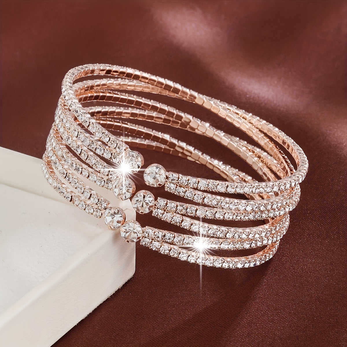 Stylish Wide-Band Bangle Bracelet with Sparkling Cubic Zirconia - Glamorous Copper Accessory for Women, Ideal for any Occasion