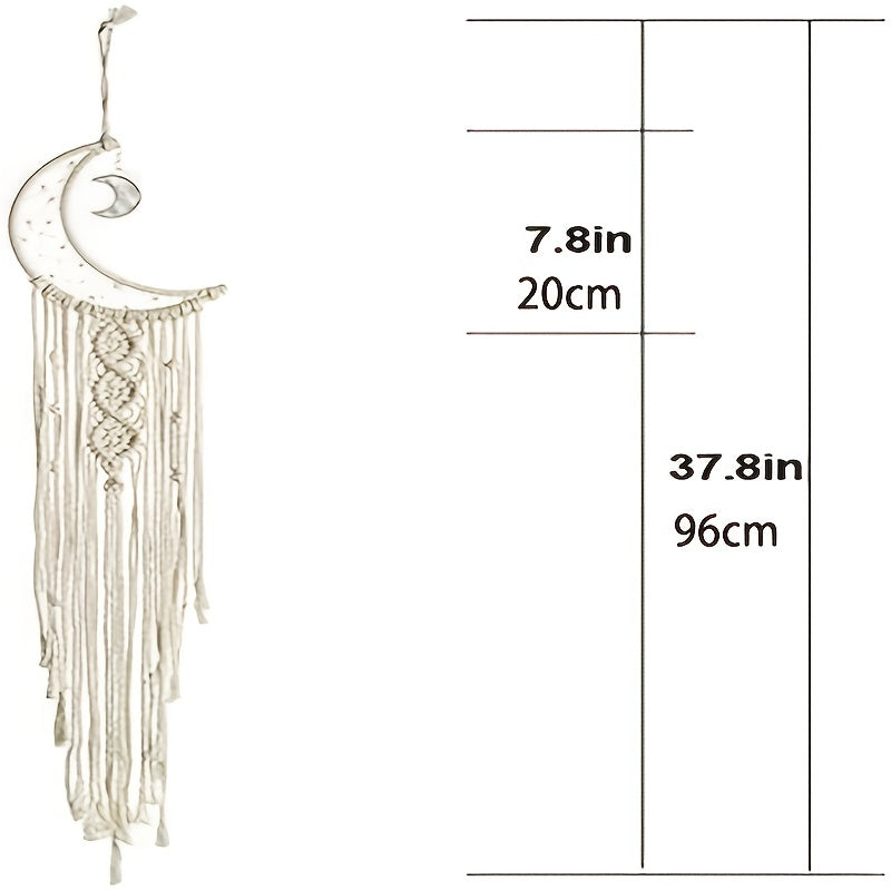 Get the perfect boho room decor with moon macrame wall pediments. Ideal gift for Christmas, Halloween, and Thanksgiving Day. Please note that strip lights are not included and need to be purchased separately.