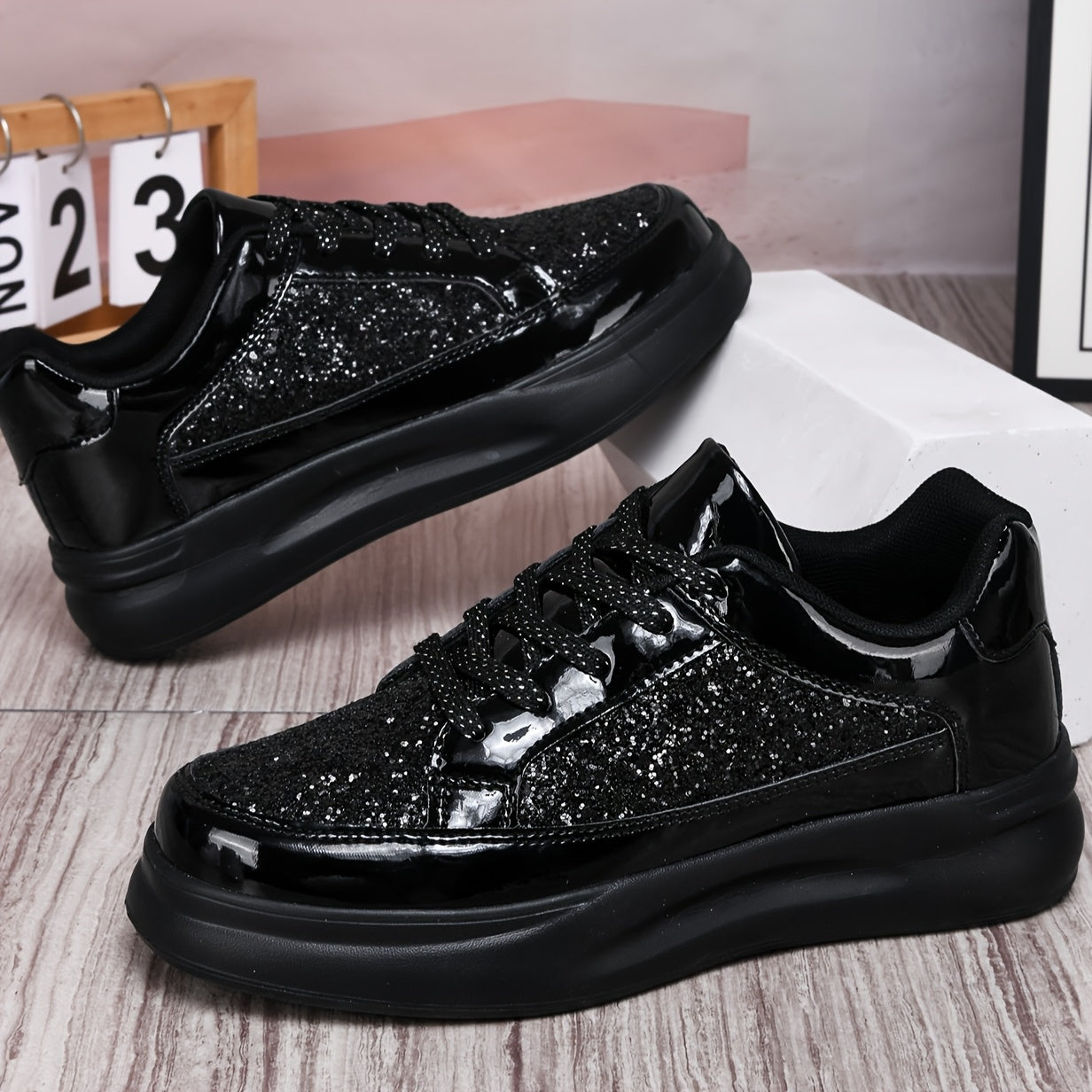 Sequin low-top sneakers with synthetic upper, fabric lining, and EVA sole for women - perfect for outdoor activities, travel, and casual wear.