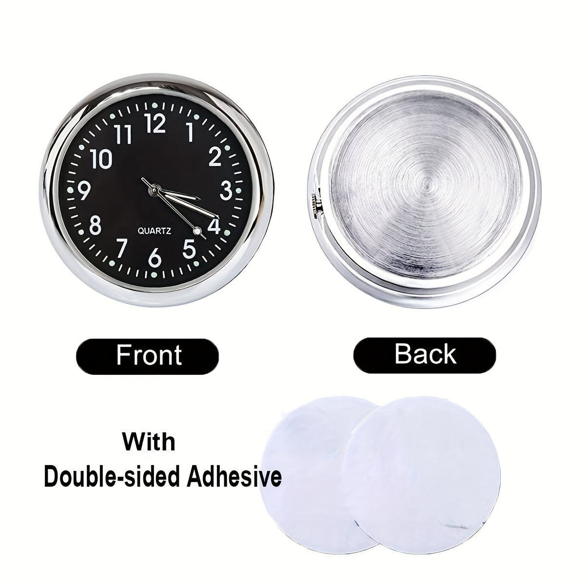 Decorative glow clock for high-end cars, stick-on dashboard accessory.