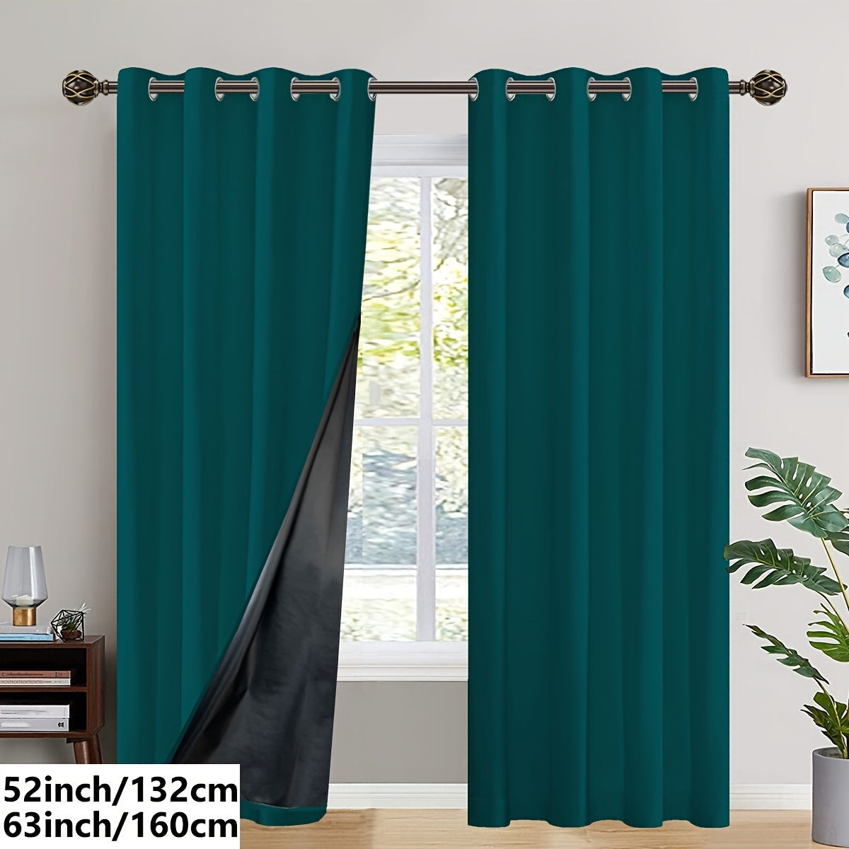 2PC Insulated Blackout Curtains with Coated Insulating Lining - Ideal for Living Room, Bedroom, Kitchen, Bathroom - Perfect for Home and Room Decoration