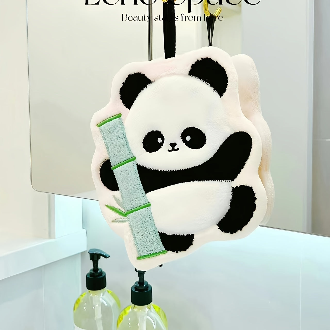 Christmas themed Charming Panda Bamboo Hand Towels with high absorbency, Coral Fleece material, and machine washable - ideal for kitchen or bathroom.