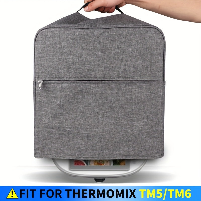 Thickened and durable dust cover with double-layer waterproof protection for Thermomix TM5/TM6 mixer, featuring storage pockets for accessories.