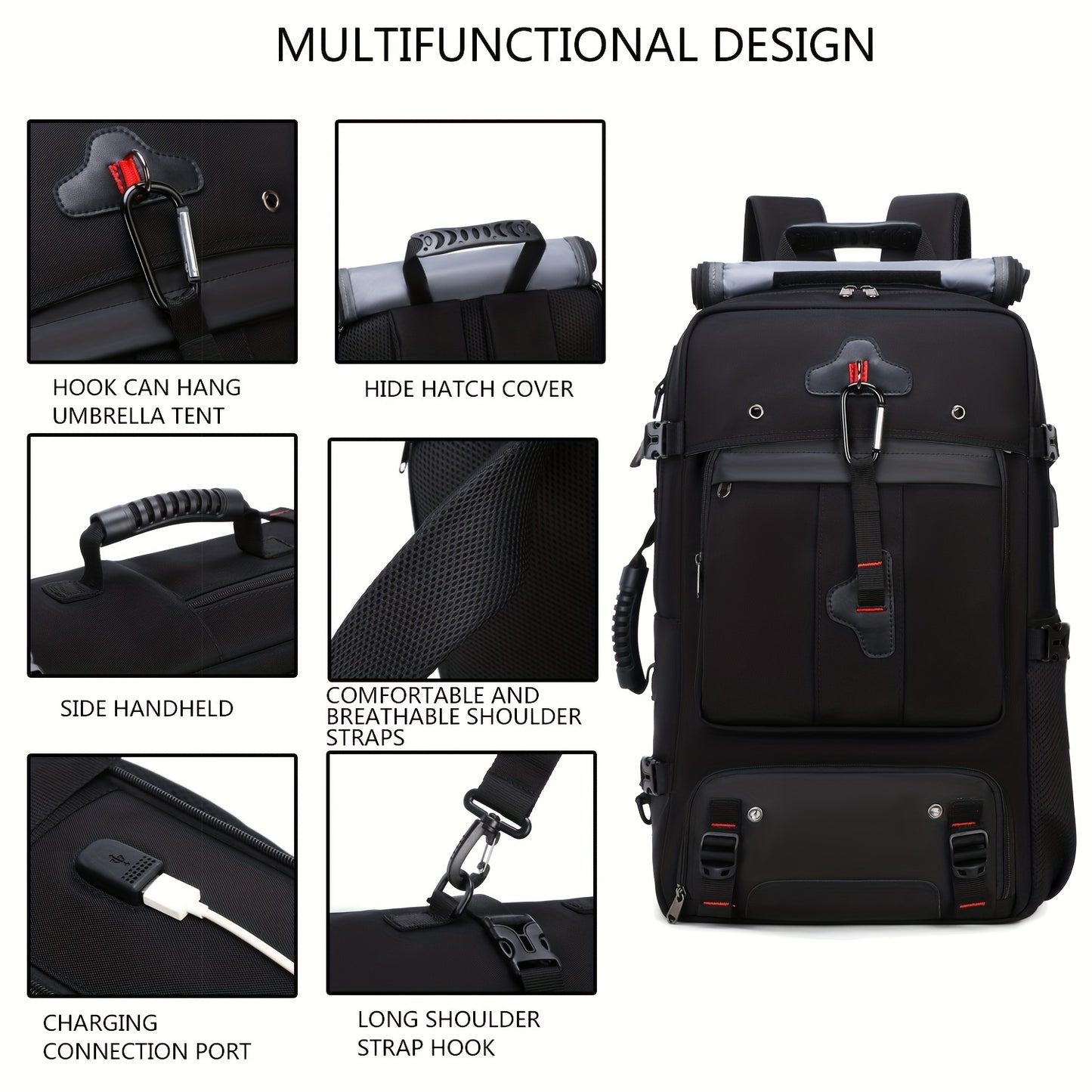 50L hiking backpack for women with large capacity, shoe compartment, and 17.3-inch computer sleeve, ideal for camping and back-to-school season.