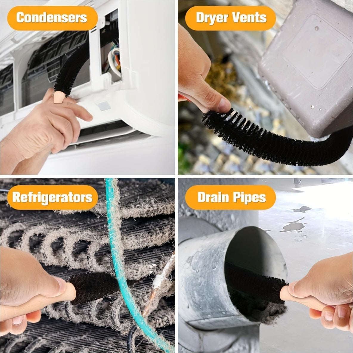 Efficiently clean dryer lint and vents with our Universal Dryer Vent Cleaning Kit. This kit includes 2 pieces made of PET & ABS material, compatible with various dryer models including V15, V12, V11, V10, V8, V7, and V6. The kit also comes with a vacuum