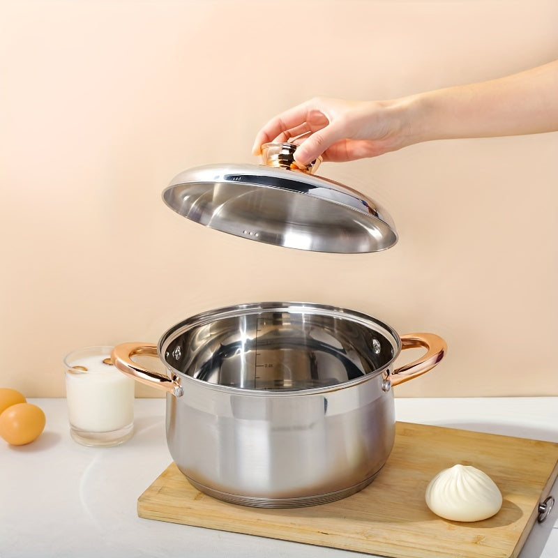 High-Quality Stainless Steel Soup Pot with Dual Handles - Features 5-Layer Bottom and Mirror Finish, Suitable for Induction Cookers, Ideal for Making Stews, Sauces, and Desserts