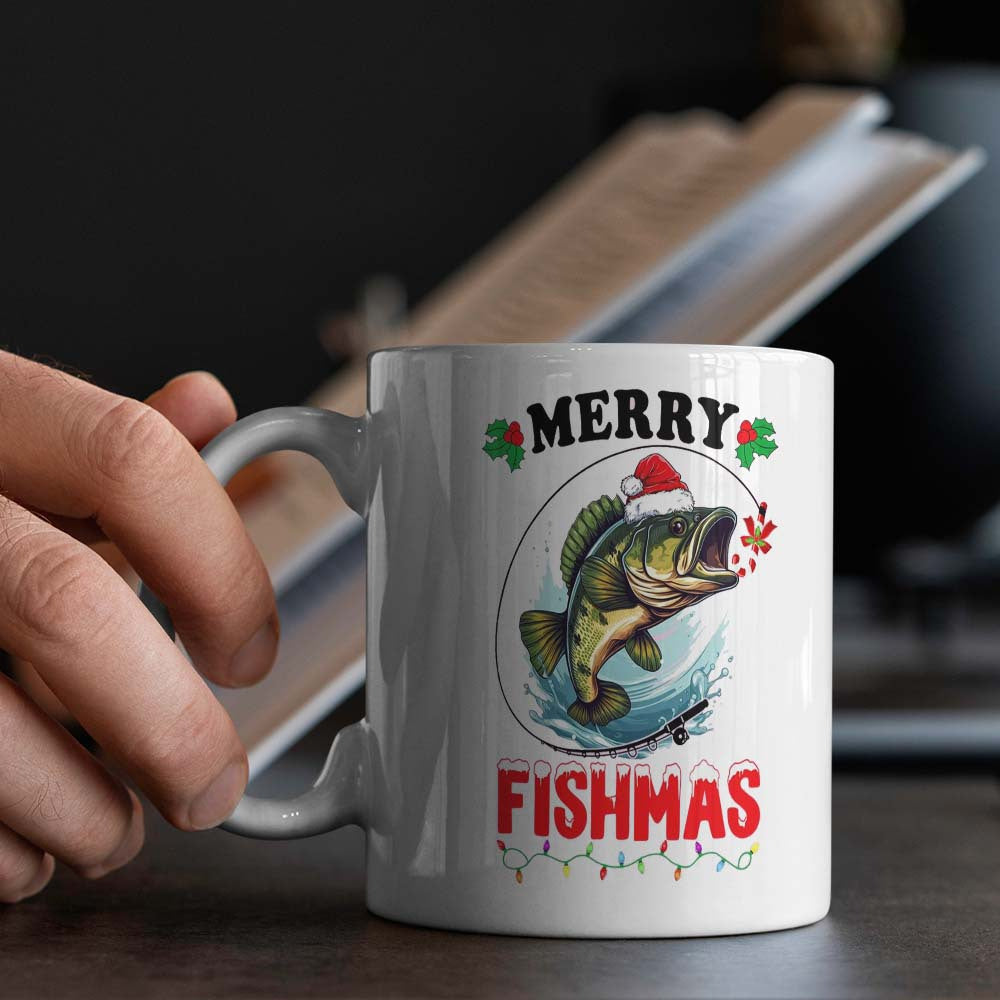 Get into the holiday spirit with the Festive Ceramic Coffee Mug featuring a Merry Fishmas Fishing Christmas Design. This mug is food contact safe and requires no electricity, making it perfect for use at the office, while camping, or during dining. It