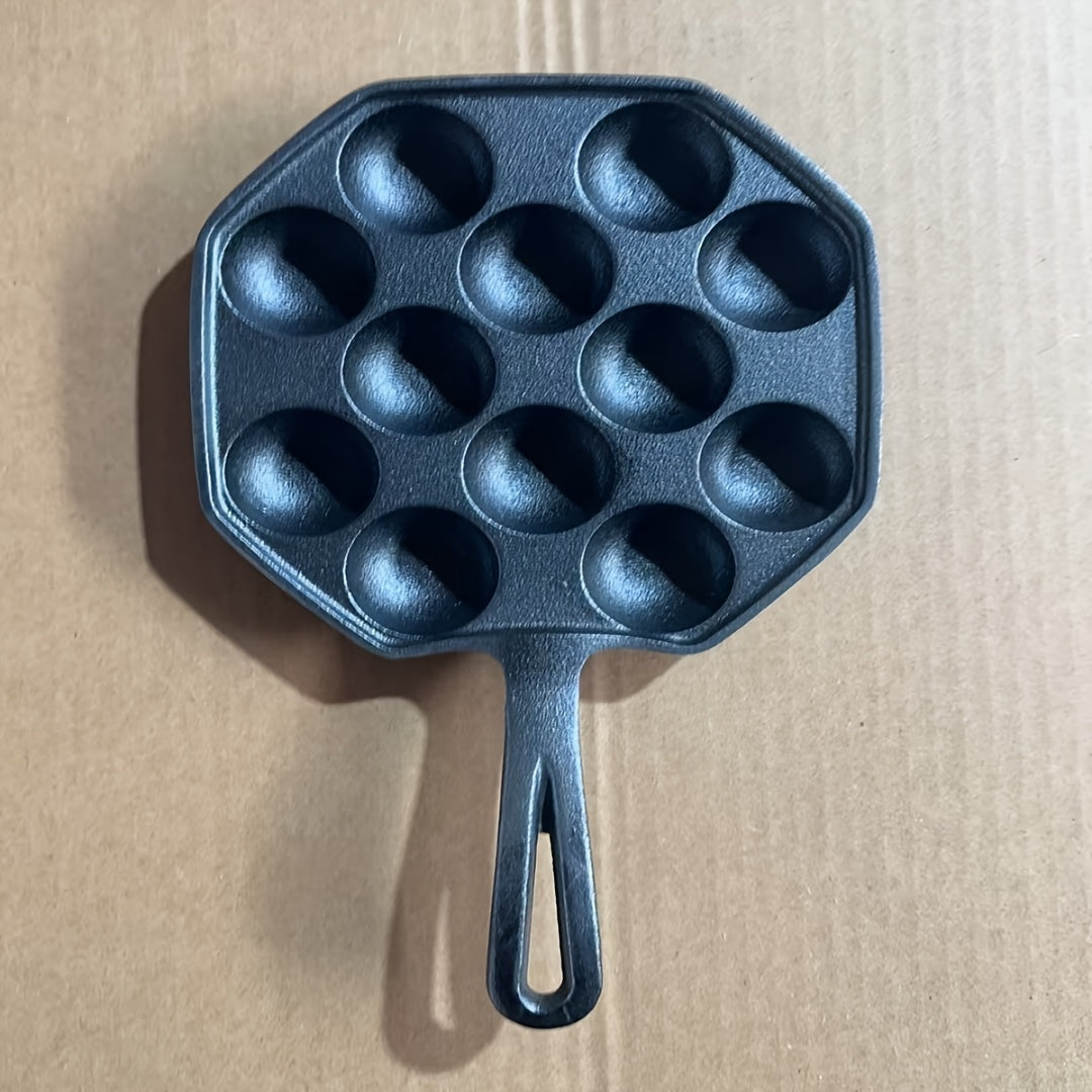 Get perfect takoyaki and poffertjes with our durable cast iron pan! This non-stick octopus ball maker and quail egg mold comes with a sturdy handle for easy use. Remember to hand wash only for best results - ideal for authentic Japanese and Dutch