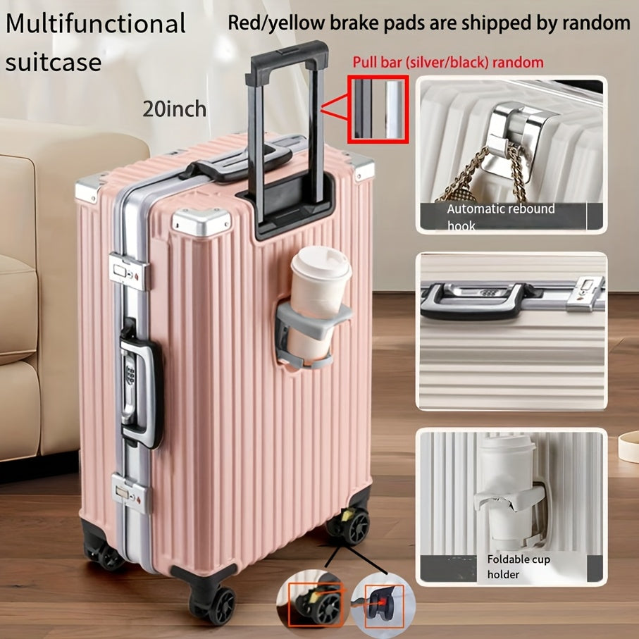 Spinner wheel carry-on luggage with aluminum frame, cup holder, and phone holder - 50.8cm.