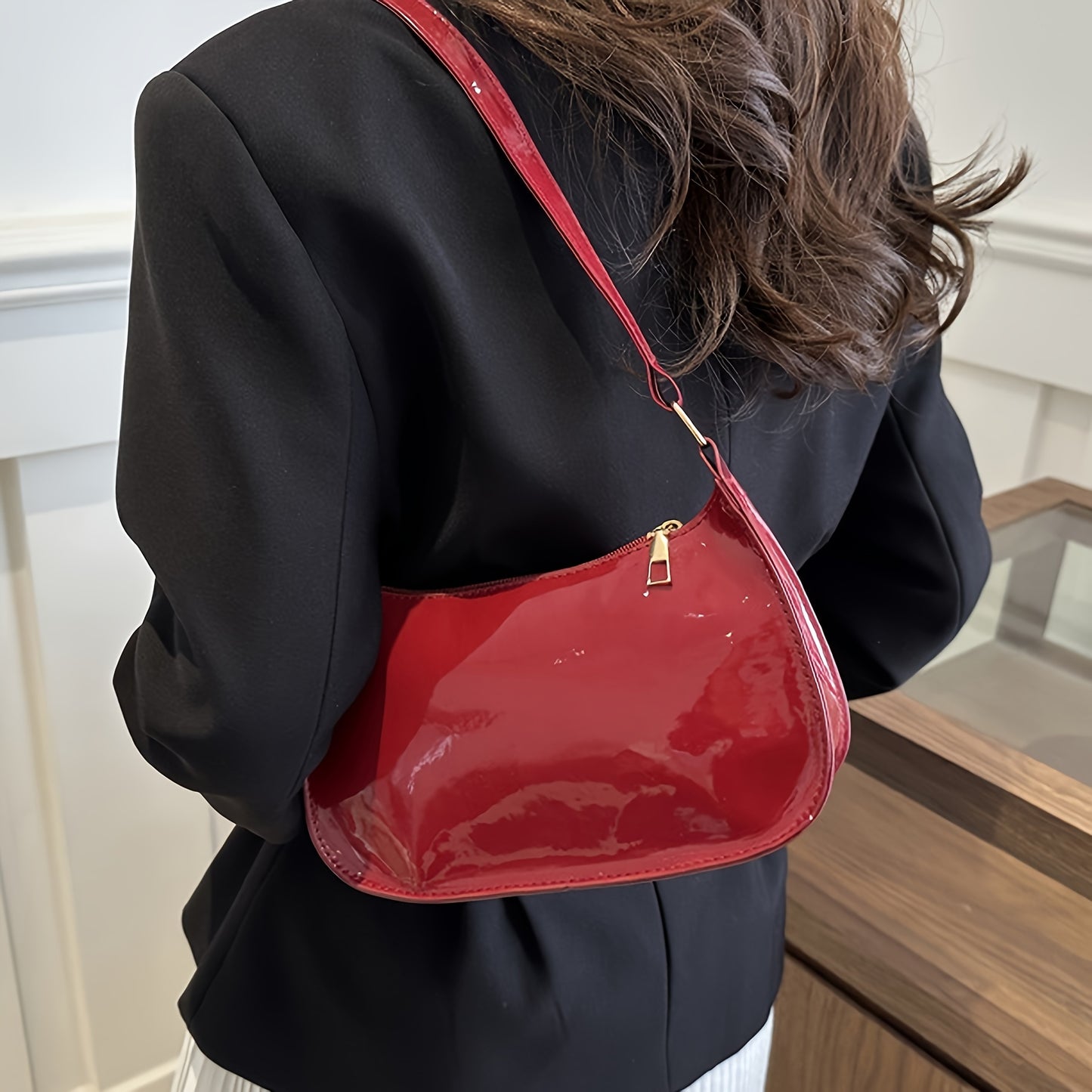 Stylish solid color PU shoulder bag with zipper closure and edge paint - perfect for daily use, shopping, and gift giving. Hand washable and unlined.