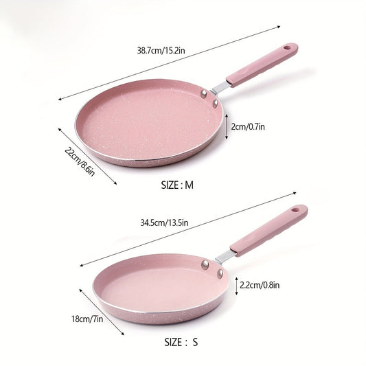 Pink non-stick skillet made of zinc alloy - ideal for cooking steak, pancakes, crepes, omelets, and breakfasts. Must be hand washed.