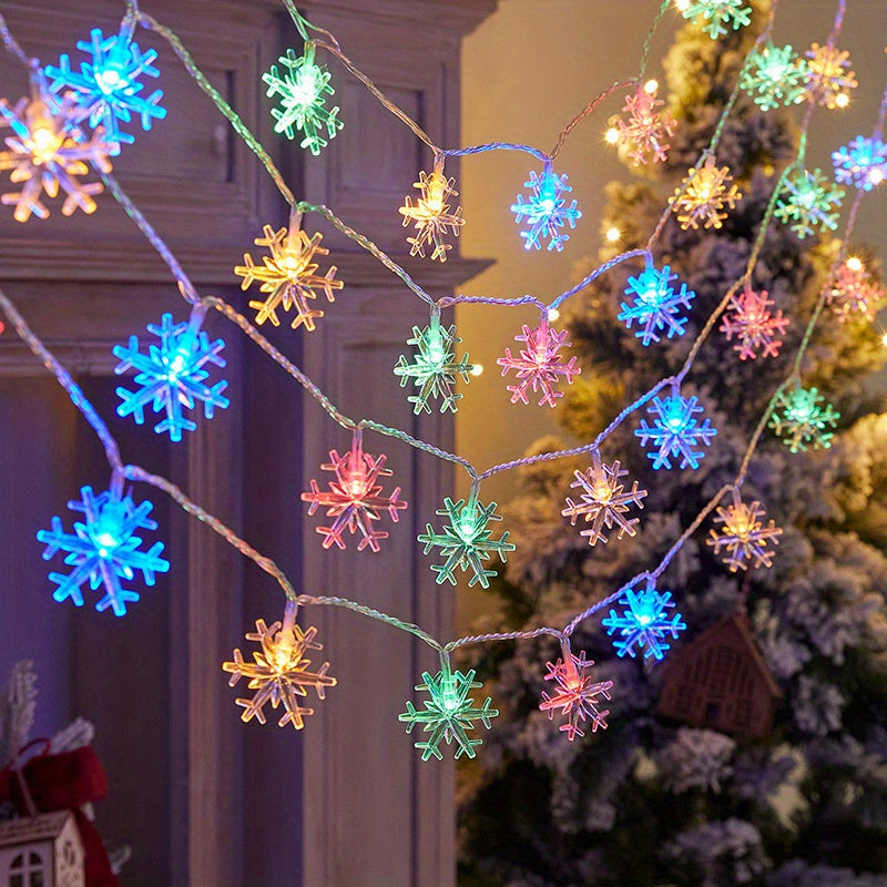 Vintage-inspired Snowflake String Lights with battery-operated white LEDs for Christmas, weddings, and gardens.