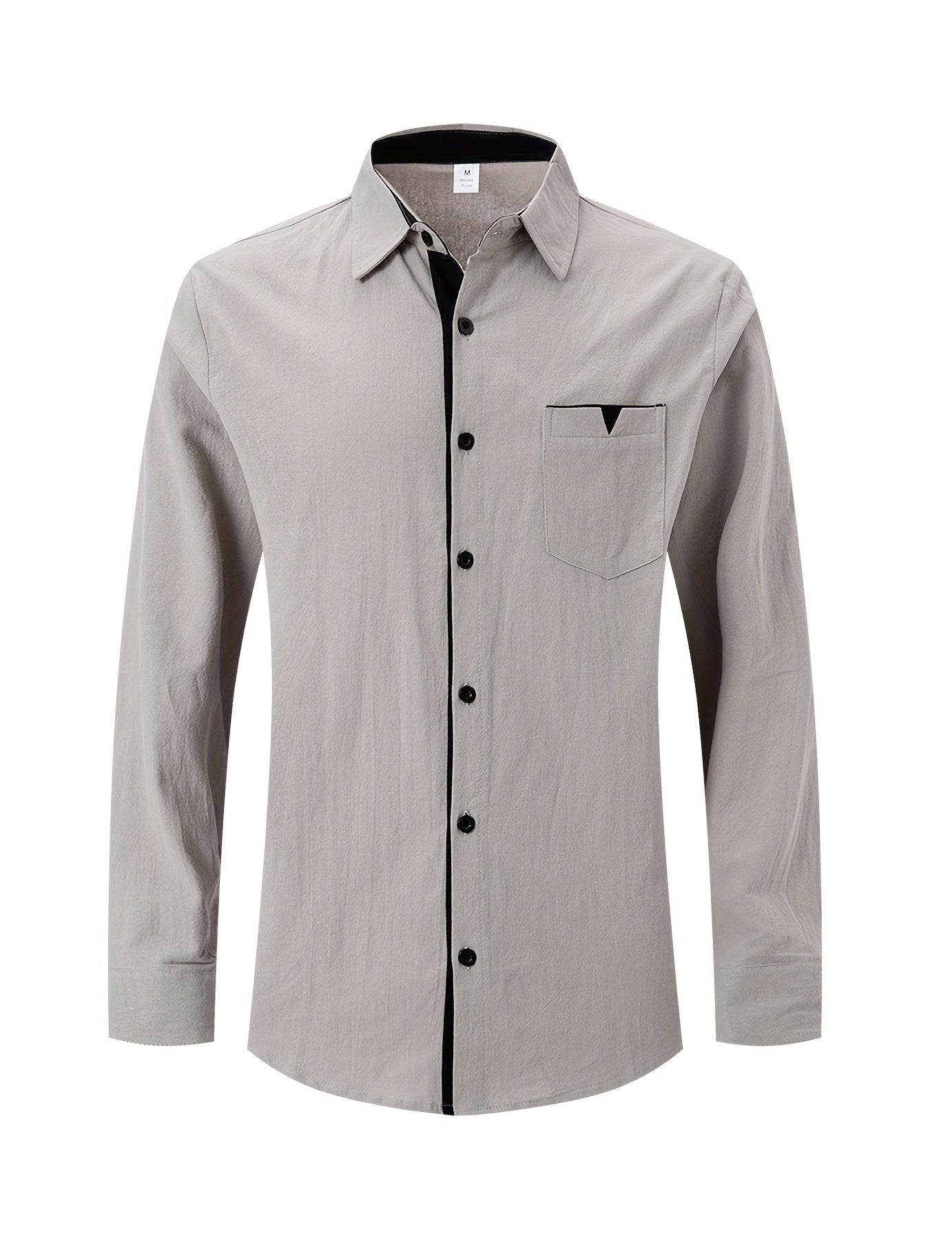 Men's Patchwork Dress Shirt with Lapel Collar for Formal Events