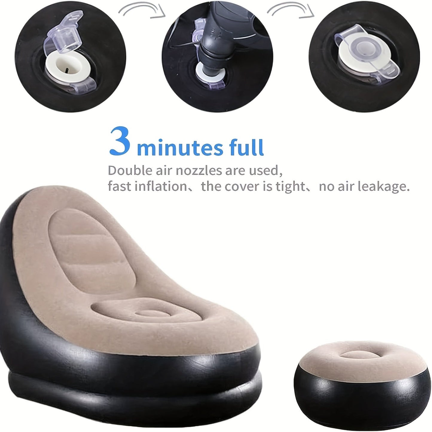 Inflatable Lounge Chair with Footrest, Vinyl Material, Suitable for Indoor/Outdoor Use, Easy to Inflate, Machine Washable, No Electricity Required, Perfect for Various Settings such as Living Room, Bedroom, Office, Balcony, Travel, Camping, and Picnics.