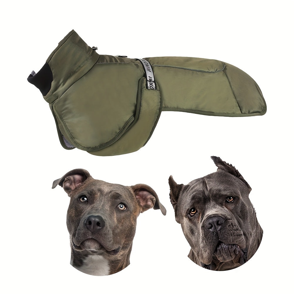 Waterproof and windproof jacket with cozy fleece lining for dogs of all sizes.