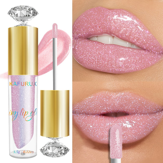 Waterproof pink lip glaze for all skin types, with glossy finish and long-lasting sparkle shine. Non-sticky paste with easy application.