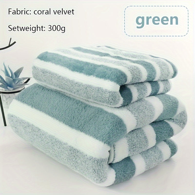 Set of 2 luxurious soft touch bath towels with stripes, highly absorbent and quick-drying for ultimate comfort, suitable for home decor and spa use.