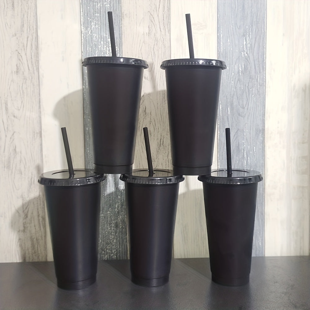 5 reusable plastic cups with straw and lids, perfect for parties and gifts.