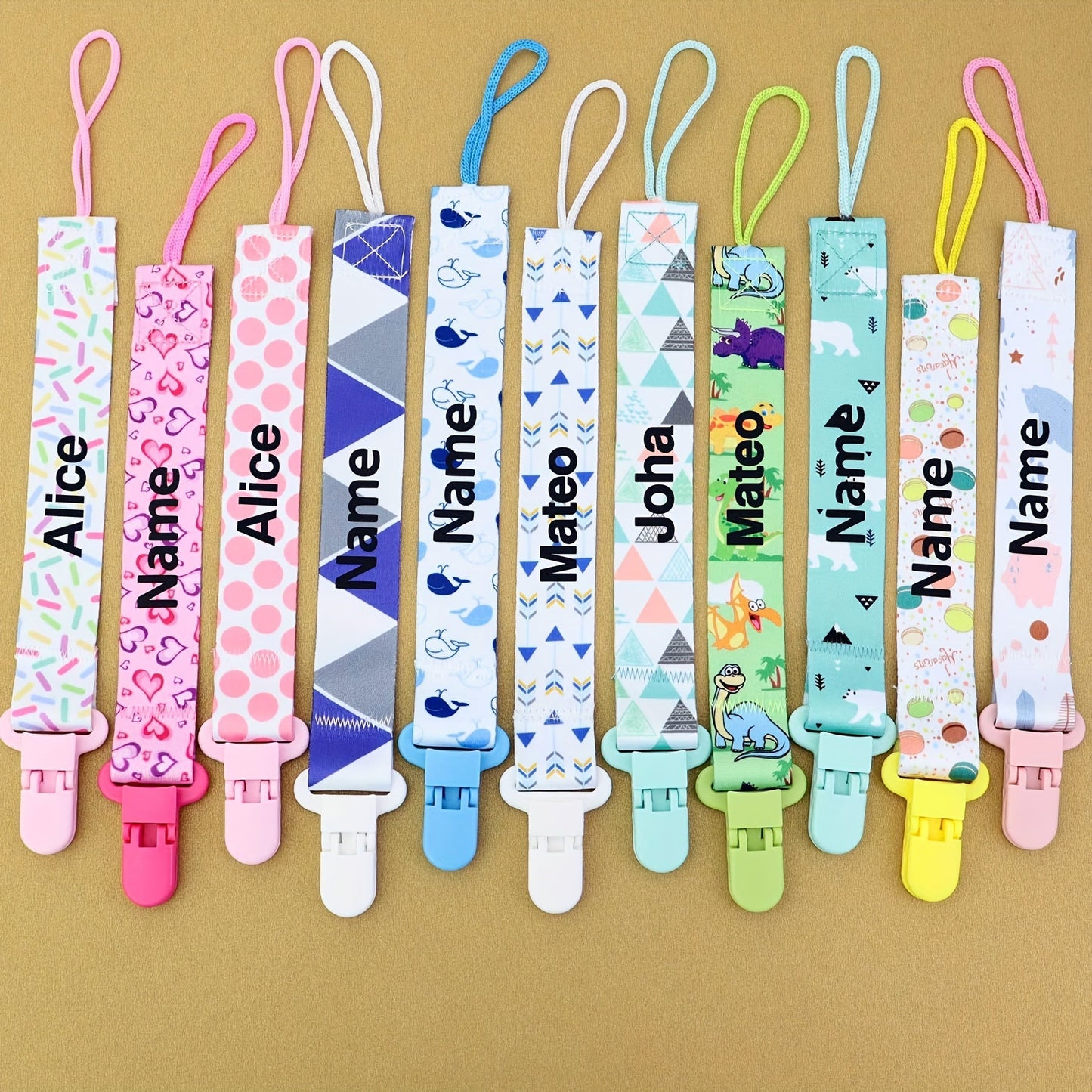 Set of 4 Custom Baby Pacifier Holder Clips for Boys & Girls, Adorable Personalized Designs, Universal Soother Clips for Halloween, Baptism, Thanksgiving, and Christmas