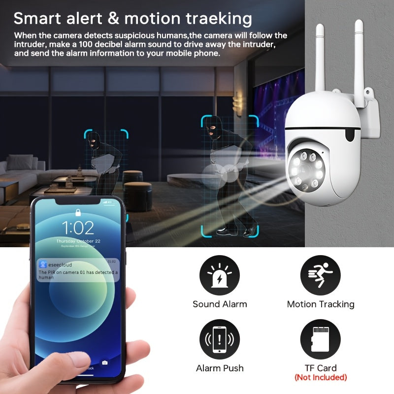 One piece of a 3MP HD Wireless Surveillance Camera with 2.4G WiFi connectivity for indoor security. Features include Pan/Tilt 360° view, Color Night Vision, Two-Way Audio, SD Card Slot, USB Powered, and 1440p resolution.