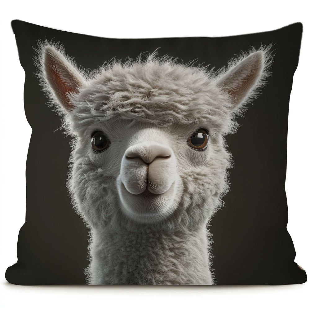 Soft Christmas Pillow Cover featuring an Alpaca Portrait, Double-Sided Print, Hidden Zipper, Perfect for Winter, Valentine's, Easter, Office, Home, Sofa, and Living Room Decor. No insert included. Adorable Square-Shaped Cute Pillow to add a touch of