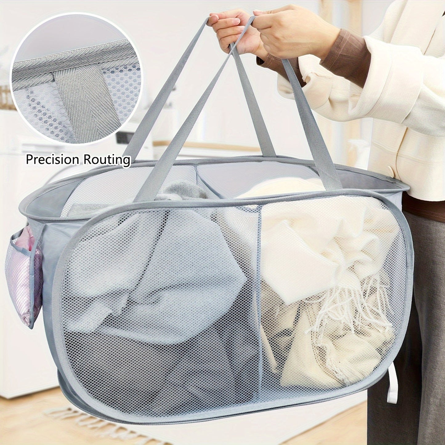 Durable and Lightweight Foldable Clothes Hamper - Convenient Mesh Design with Added Side Pocket & Strong Handles - Perfect for Laundry Organization and All-Year Gift Giving - Great for Holidays such as Christmas, Thanksgiving, New Year, Valentines Day