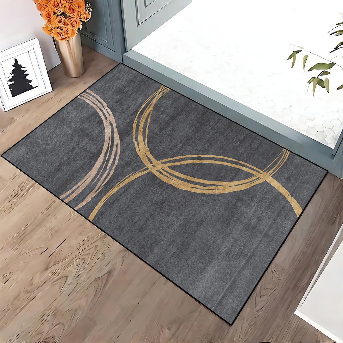 Indoor Outdoor Dark Grey Non-Slip Door Mat - Machine Washable, Lightweight, Durable Polyester with Modern Rectangular Design - Entrance Floor Carpet