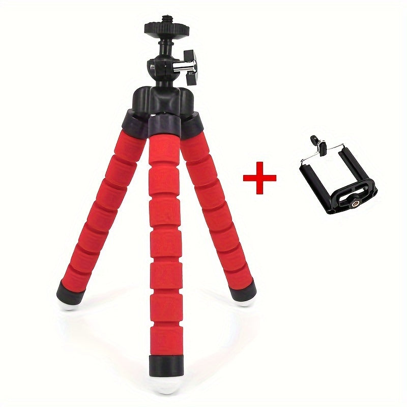 Durable octopus holder doubles as a camera stand for iPhones and other models. Foldable and versatile for photography.