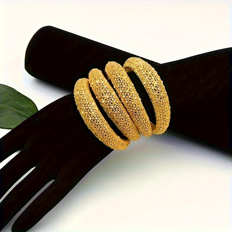 Set of 4 Luxury 24K Gold-Plated Zinc Alloy Bangles Featuring Elegant Dubai Ball Design, Stunning Ethiopian Bracelets for Women, Perfect for Weddings, Parties, Ramadan Gifts, and Year-Round Jewelry