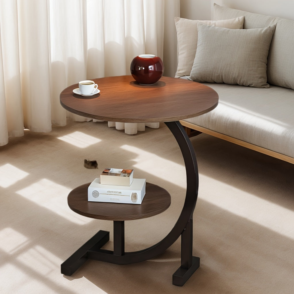 40.13cm chic circular coffee table with waterproof double-layer design, easy assembly, solid wood top, and sturdy metal base for indoor use.