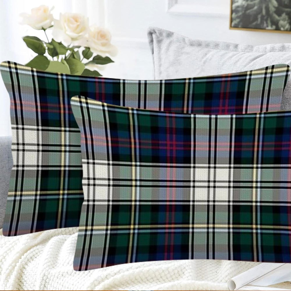 Two Clan Malcolm Tartan Pattern Pillow Covers, Size 30.48x50.8 cm, Featuring Double-Sided Short Plush Design for Enhancing Sofa and Bedroom Decor