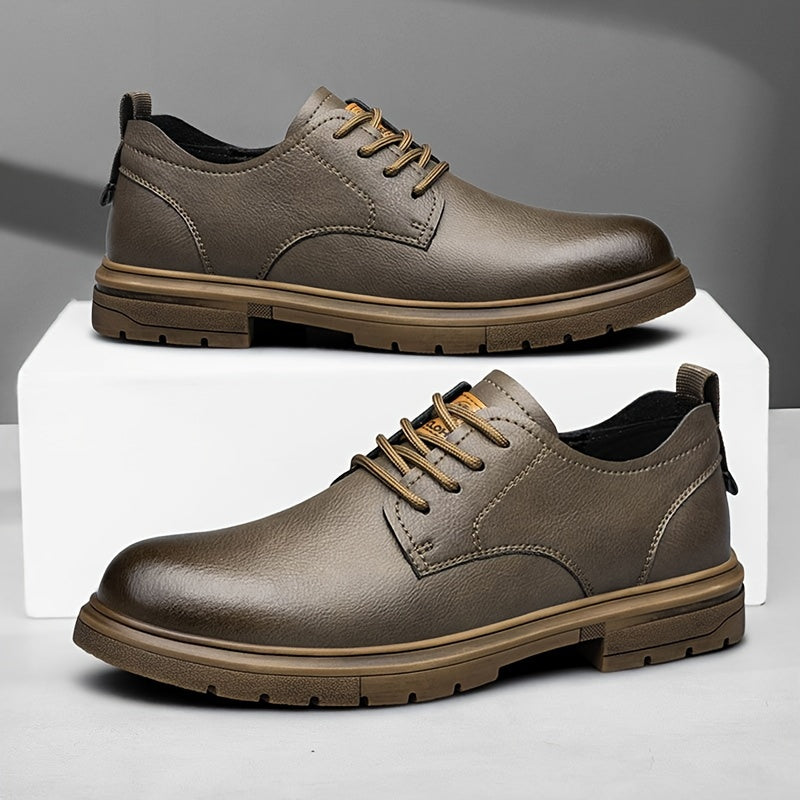 Men's split leather lace-up casual shoes with breathable and anti-skid soft soles, suitable for business office.